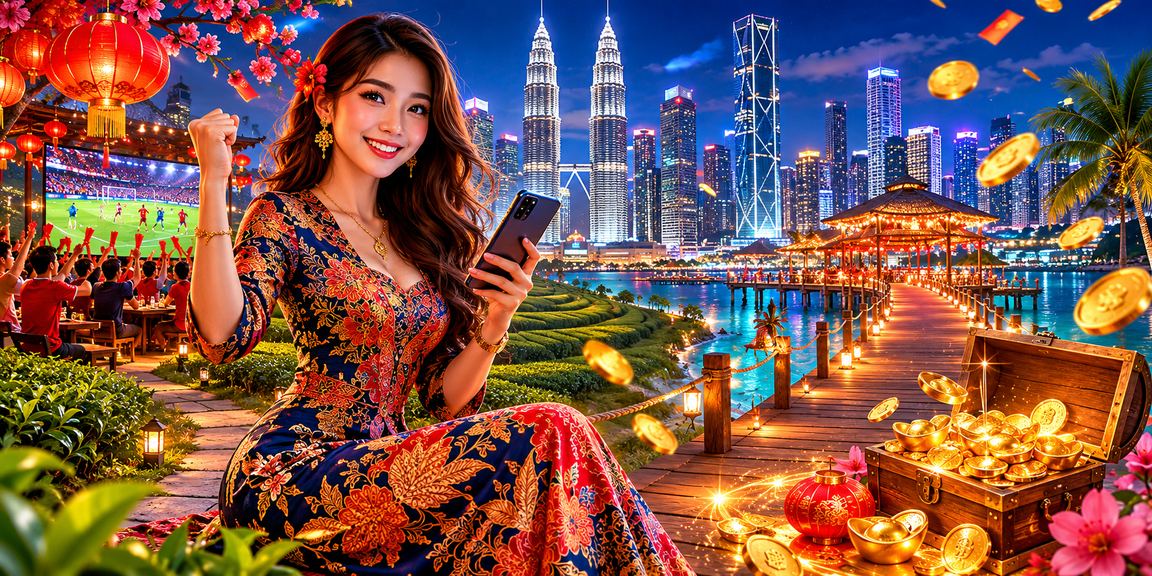 Pemain Malaysia bermain Baccarat dalam talian dengan latar batik Kuala Lumpur