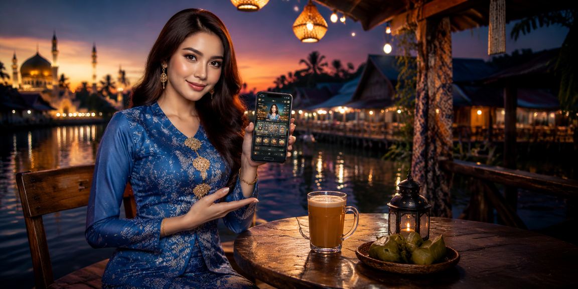 Pemain wanita Malaysia dalam baju kurung mengakses kasino dalam talian melalui telefon